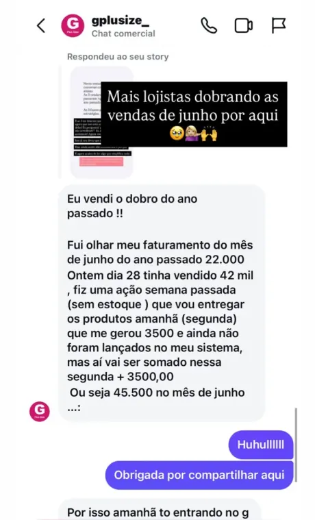 Print do direct: lojista vendeu o dobro de junho do ano passado, R$ 45.500 contra R$ 22.000