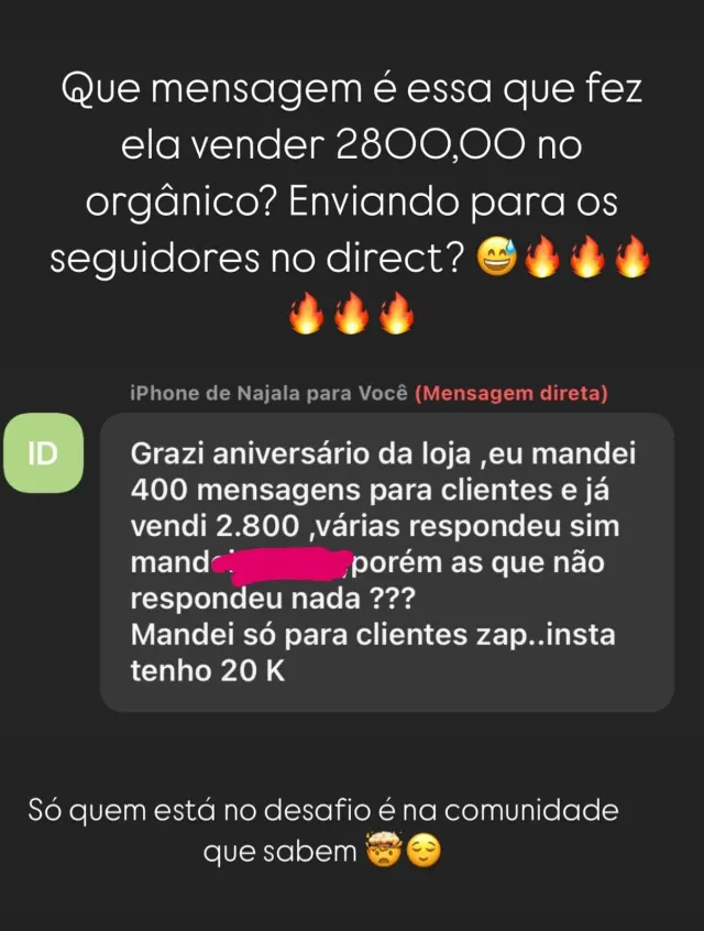 Print: aluna conta que mandou 400 mensagens no aniversário da loja e vendeu R$ 2.800